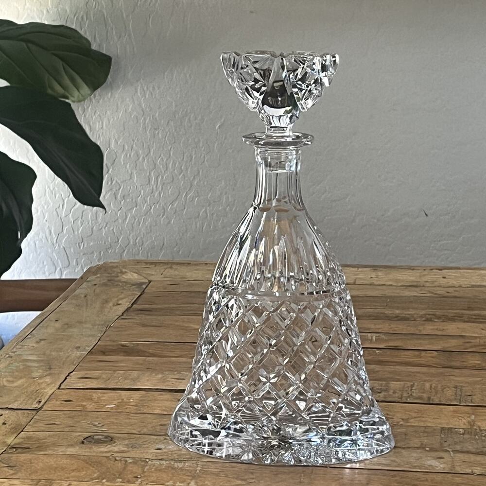 Vintage Bell Shaped Heavy Cut Glass Crystal Liquor Decanter 13" Tall